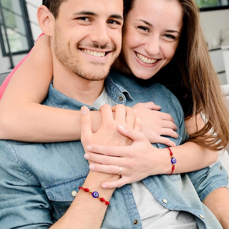 Poxtex 9pcs Evil Eye 7 Knot Lucky Bracelets, Rakhi for Brother and Bhabhi Adjustable Red String Amulet for Women Men with Gold Bead, Protection Jewelry Hand Bracelet - Image 4